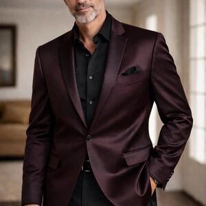 jf j.ferrar Men's Deep Burgundy Blazer 48R slim